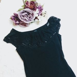The Limited Black Stretch Sequin Boho Blouse